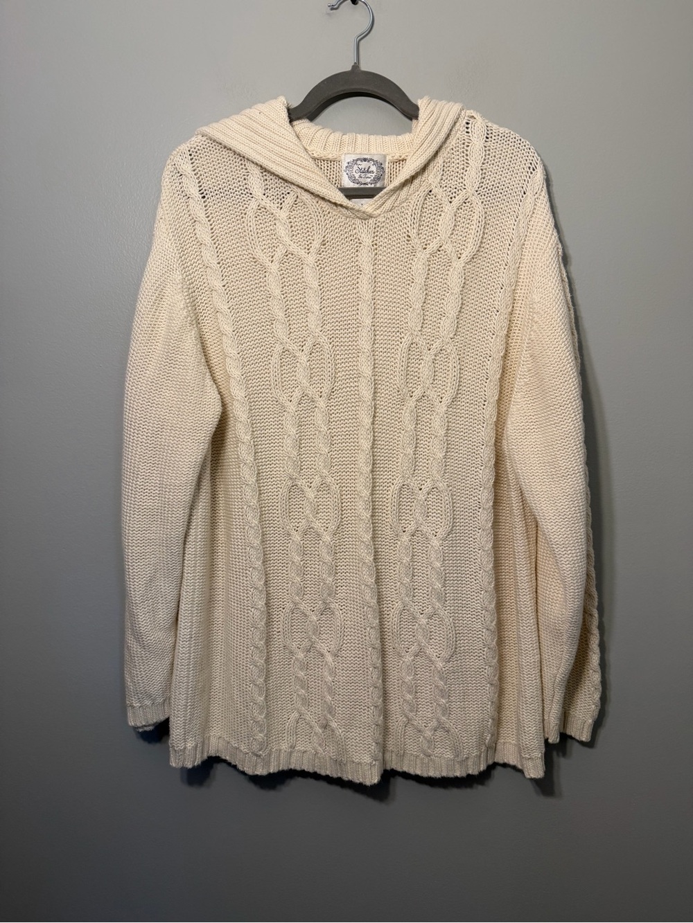 Cozy Cable Knit Cowl Sweater - Cream by Stitches in Time